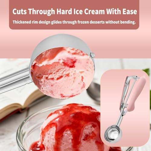 Cookie Scoops for Baking Set of 2, Pink Handle 18/8 Stainless Steel