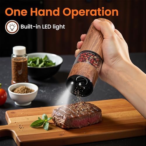 Electric Salt and Pepper Grinder Set, Rechargeable, Wood Grain