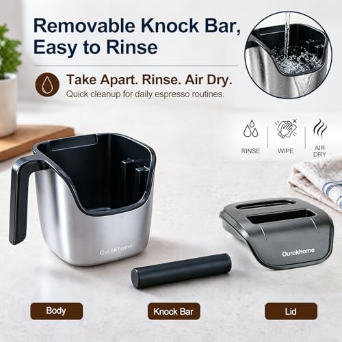 Ourokhome Espresso Knock Box with Lid, Compact Coffee Grounds