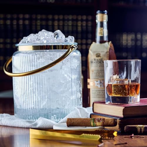 Le'raze Glass Ice Bucket with Airtight Lid, Tong Scooper and Handle