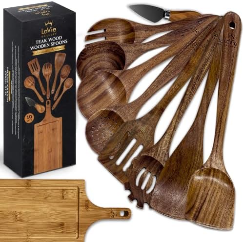 10-Piece Teak Wooden Kitchen Utensil Set