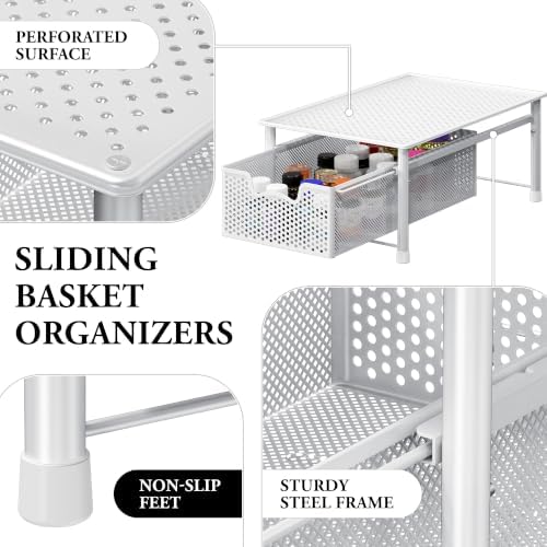 Simple Houseware Stackable Cabinet Basket Drawer Organizer, White