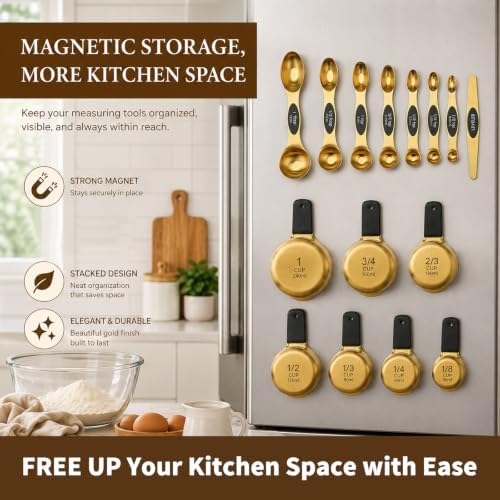 Stainless Steel Magnetic Measuring Cups and Spoons Set of 15