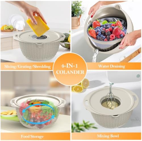 4-1 Colander with Bowl Set, Food Strainers and Colanders, Fruit