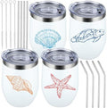 4 Sets Ocean Themed Beach Wine Tumbler 12 oz with Lid