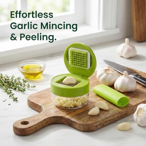 2-Pack 3-in-1 Stainless Steel Garlic Press Sets, Green