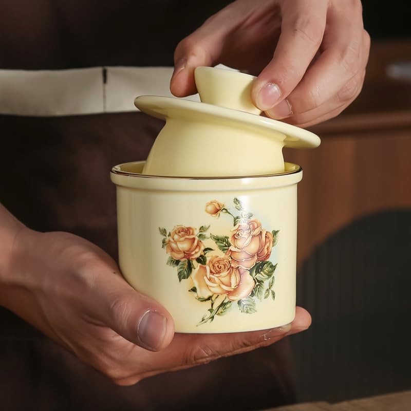 Ceramic Butter Dish with Airtight Lid - Farmhouse Style Butter Keeper
