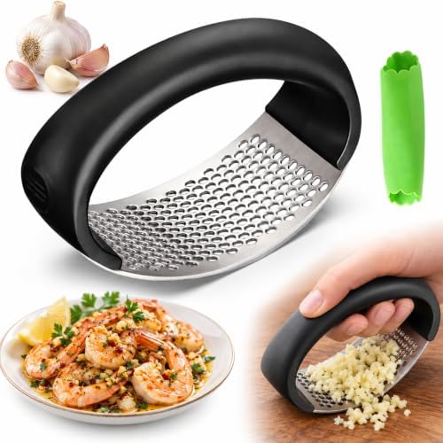 Garlic Press Rocker with Peeler, Stainless Steel