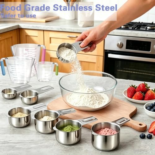 Stainless Steel Measuring Cups and Spoons Set, 6 Stainless Steel