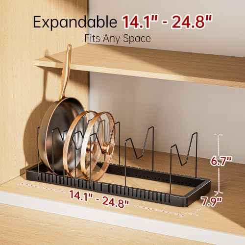 ORDORA Expandable Pot and Pan Organizer with 10 Adjustable Dividers