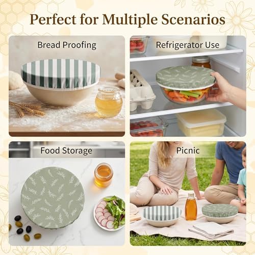 Britimes Beeswax Bowl Covers, 2 Pack, Sage Green