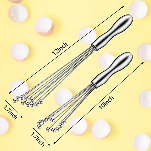 Patelai 2 Pcs Ball Whisks for Cooking Stainless Steel, 10,12 Inch