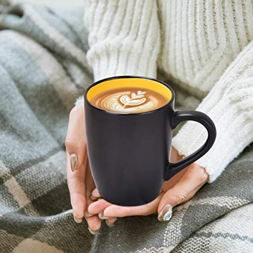 Lifecapido Set of 6 Modern Black Ceramic Coffee Mugs, 16 Ounce