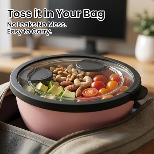 Rorence 18/8 Stainless Steel Salad Bowl Kit,3QT,Pink