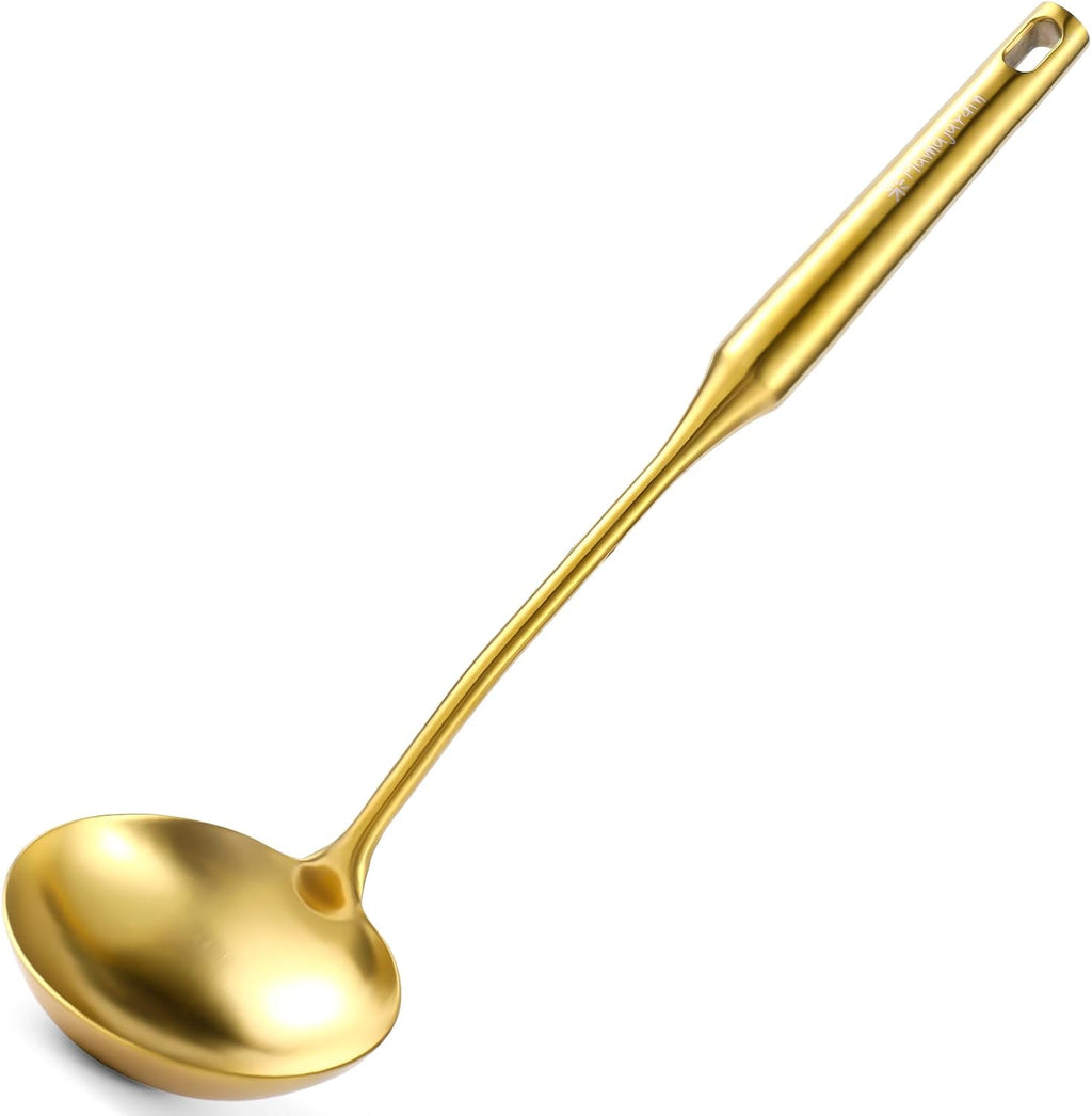 Gold Soup Ladle and Spaghetti Spoon Set - 18/10 Stainless Steel Soup