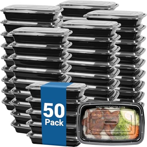 50-Pack 24 oz Reusable Meal Prep Containers 1 Compartment Food Storage