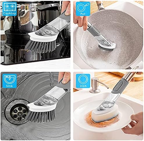 4-in-1 Dish Cleaning Brush Set with 4 Replacement Heads, Grey