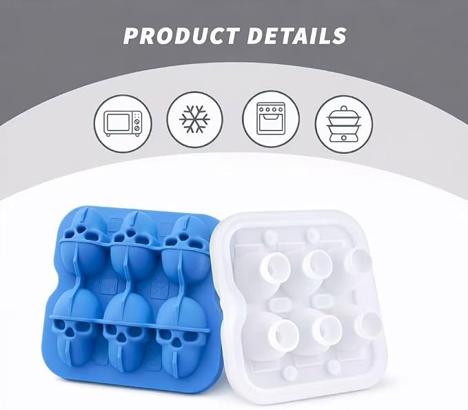 Skull Ice Cube Mold, 6-Cavity Silicone Ice Tray - Image 4