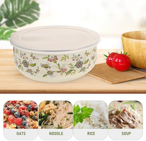 DOITOOL Enamel Bowls with Lids Set of 5 Nesting Bowls with Lids for