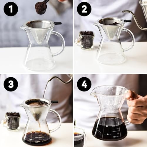 Pour Over Coffee Maker Set with Reusable Stainless Steel Drip Filter