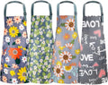 Jeffbaubl 4 Pack Floral Aprons with Pocket, Adjustable Cooking Aprons