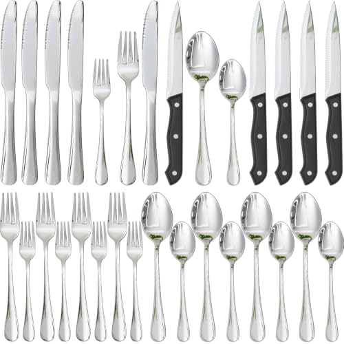 Astercook Silverware Set with Steak Knives 24-Piece Flatware Set for 4