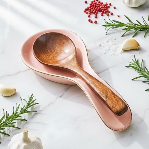 Ceramic Spoon Rest for Stove Top, Pink Spoon Holder Utensil Rest, Cute