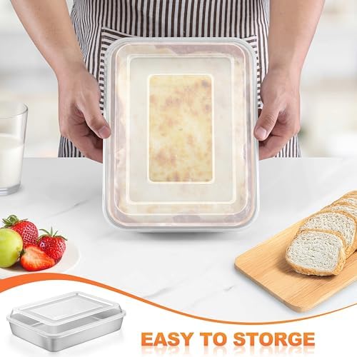Herogo Baking Pan with Lid (2 Pans + 2 Lids), 8 x 10 Inch Rectangle