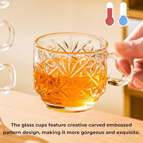 Atarvana 6 Pack Glass Tea Cups and Saucers Set with Spoons, Glazeal