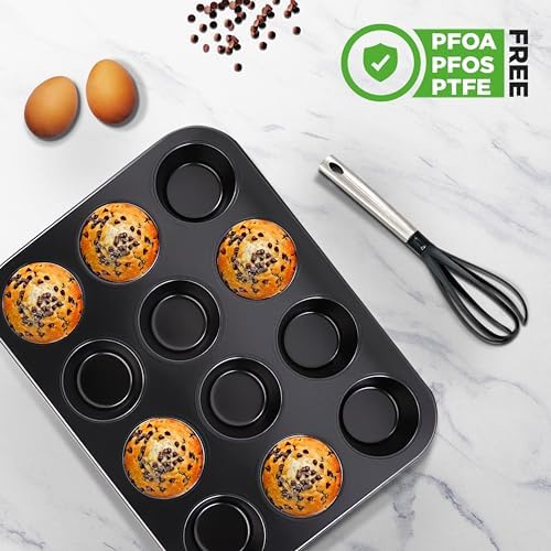 NutriChef 12-cup Black Oven Muffin Pan, Non-Stick Coated Layer