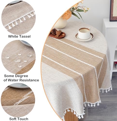 Waterproof Cotton Linen Washable Round Tablecloth 52 Inch Coffee