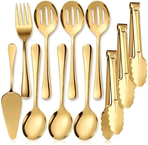 11PCS Stainless Steel Gold Serving Utensils, 8.7''Serving