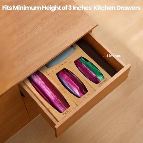 CRAKTH Plastic Bag Storage Organizer for Kitchen Drawer, Bamboo
