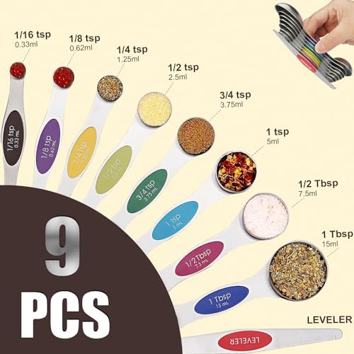 SHIKORI Magnetic Measuring Spoons Set -Multicolor 9 Pcs