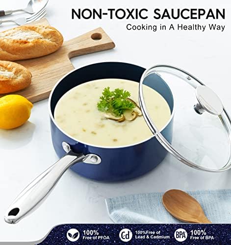MICHELANGELO 3 Quart Saucepan with Lid, Nonstick Ceramic Sauce Pan
