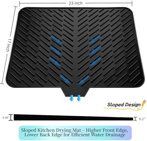 Silicone Dish Drying Mat for Kitchen Counter, Black-1pcs, 23" x 17"