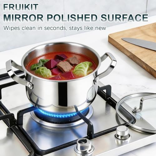 Stainless Steel Cookware Set - 24 PCS Kitchen Cookware Sets with 3-Ply Frying Pan and Steamer, Cool Handles, Heavy-Duty Chef Quality, Pots and Pans Set Compatible with All Stoves