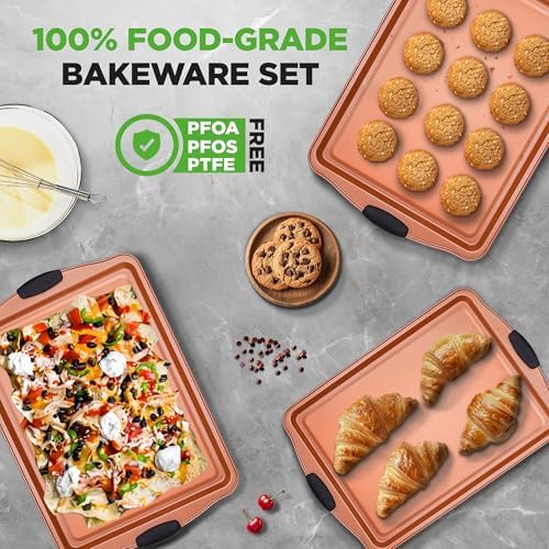 NutriChef 3 Piece Cookie Sheets for Baking - PFOA, PFOS, PTFE Free