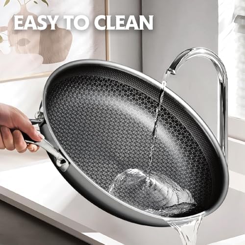 SNOWCLAD 3 Piece Hybrid Nonstick Pans Set, 8+10+12 Inch Nonstick Frying Pans Set, Stainless Steel Skillet, Dishwasher, Induction, Oven & Broiler Safe, PFOA Free Kitchen Cookware Set