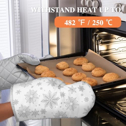 Hemoton Christmas Kitchen Towels and Pot Holders Oven Mitts Snowflake