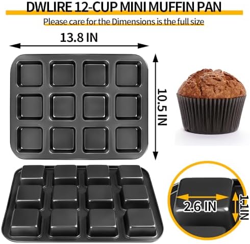 12 Cup Muffin Cupcake Pan, Nonstick Mini Muffin Baking Pan, 12 Cavity