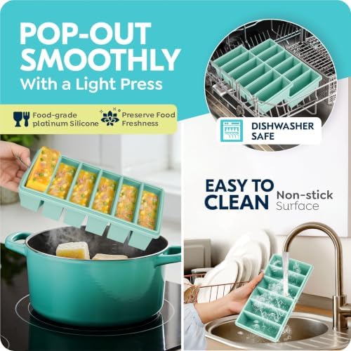 Silicone Freezer Trays with Lids, 1 Cup & 1/2 Cup Combo, 2 Pack