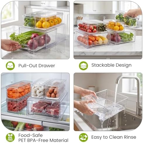 6Pack Fridge Organizers and Storage with Drain Trays,BPA-Free