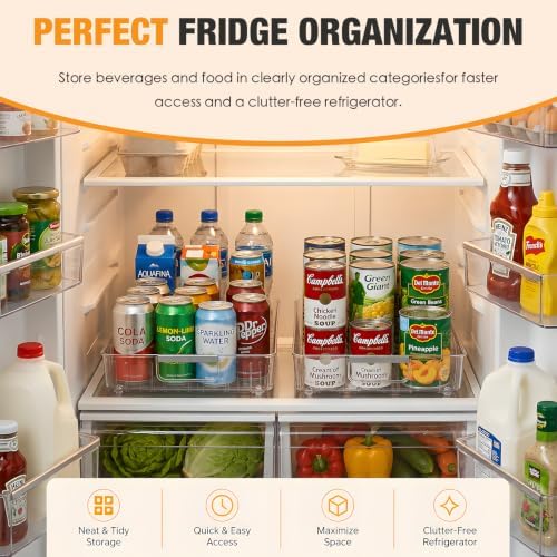 2 Pack Profile Fridge Organizer Bins with Wheels, 2.3'' Low Clear PET