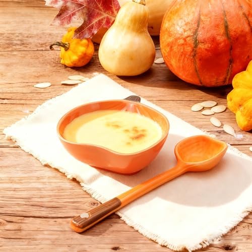 Orange Pumpkin Bowls Spoon, 6 oz Fall Ceramic Ramekins, Set of 6