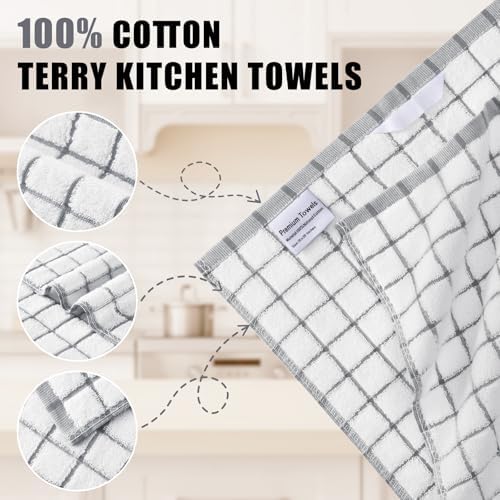 Homaxy Premium Kitchen Towels(16”x 28”, 6 Pack), Check Design, Grey