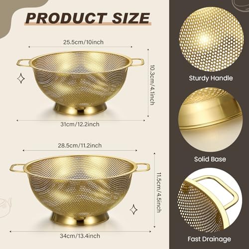 Baderke 5 Pcs Gold Strainers and Colanders Set Including 4/5 Quart