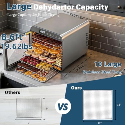 Food Dehydrator Machine, 10 Trays, 800W, Stainless Steel