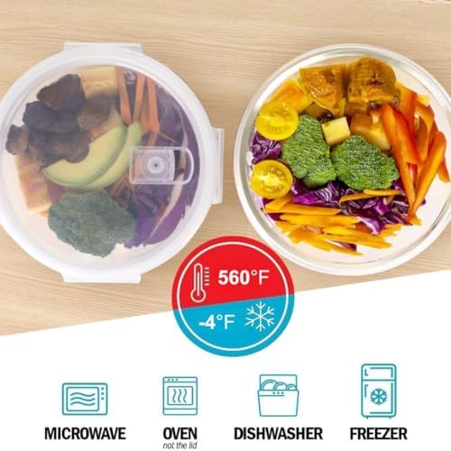 Igluu Round Glass Meal Prep Containers, 5 Pack, 32oz