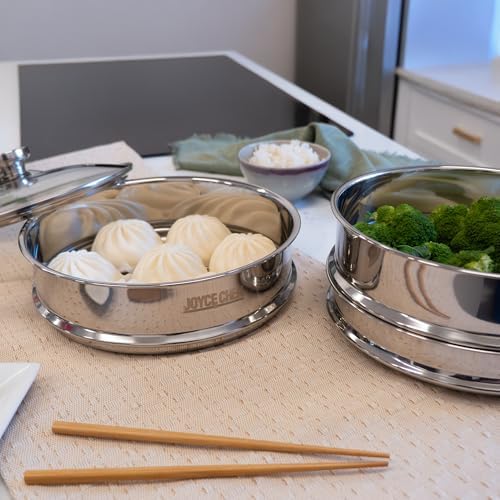 Joyce Chen 10-Inch Stainless Steel Two-Tier Steamer with Glass Lid & Wok Adapter Ring, 304 Stainless Steel, Dishwasher Safe